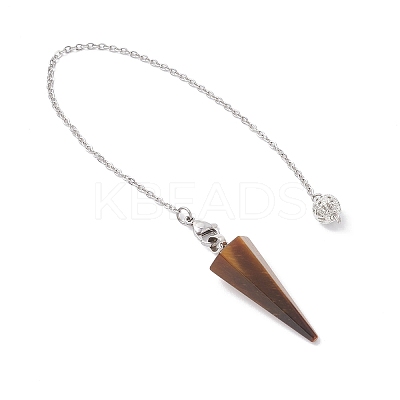 Natural Tiger Eye Cone Pendant Dowsing Pendulums HJEW-JM03967-1