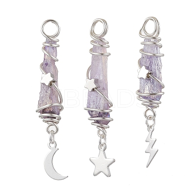 3Pcs 3 Styles Electroplated Natural Quartz Crystal Nuggets Copper Wire Wrapped Pendants PALLOY-JF03128-02-1