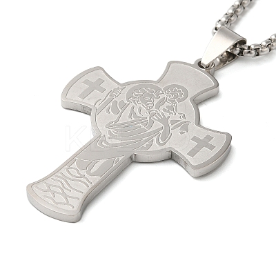 Non-Tarnish Saint Christopher Cross 201 Stainless Steel Box Chain Pendant Necklaces for Women and Men LS-NJEW-F324-01P-1