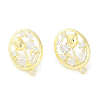 Brass Pave Clear Cubic Zirconia Stud Earring Findings LS-KK-F875-04G-1