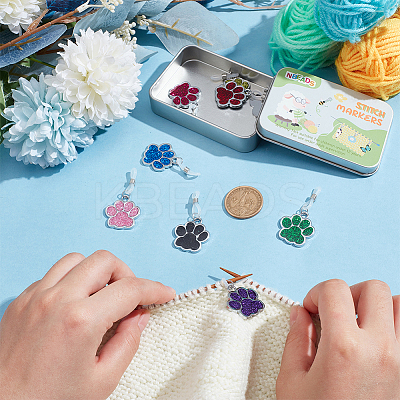 Glitter Powder Dog Paw Print Knitting Tool Alloy Needle Cap HJEW-NB00141-1