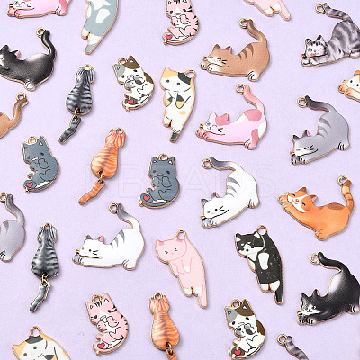 34Pcs 17 Styles Printed Alloy Pendants ENAM-YW0005-28-1