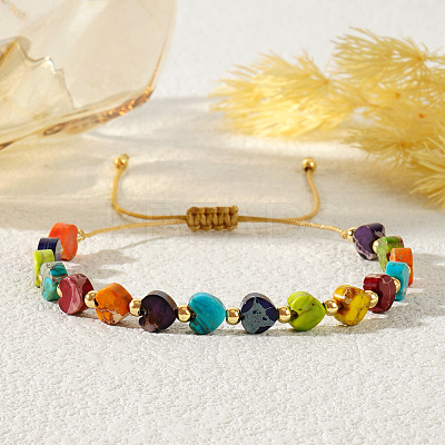 Pride Month Rainbow Heart Resin & Brass Beads Braided Bead Bracelets for Women KI7192-1
