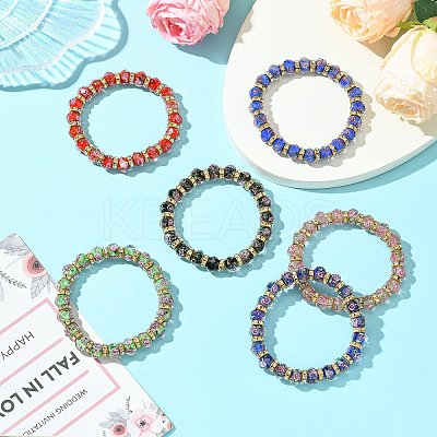 Faceted Rondelle Handmade Inner Flower Gold Sand Lampwork & Iron Beaded Stretch Bracelets for Women BJEW-SW001579-05-1