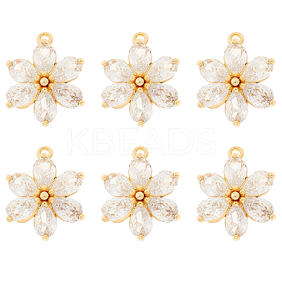 6Pcs Brass Micro Pave Clear Cubic Zirconia Pendants ZIRC-HS0001-07-1