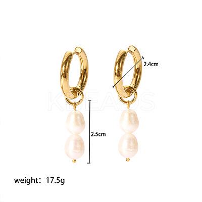 Stainless Steel Natural Pearl Rice Hoop Earrings LS-CN6183-2-1