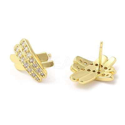 Rack Plating Brass Pave Cubic Zirconia Criss Cross Stud Earrings for Women EJEW-D059-28G-1
