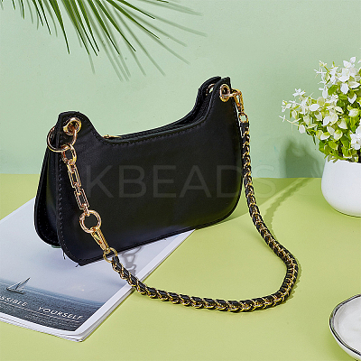 1Pc Black Imitation Leather Alloy Purse Chains FIND-AR0006-37-1