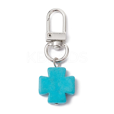 Synthetic Turquoise Cross Pendant Decorations HJEW-JM01530-1