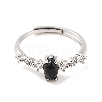 Horse Eye Natural Black Onyx Adjustable Rings RJEW-Q817-02P-09-1