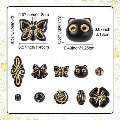 200Pcs 10 Styles UV Plating Acrylic Beads MACR-YW0004-15-1