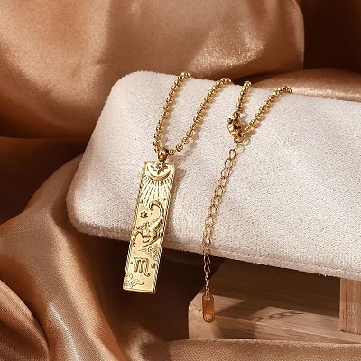 304 Stainless Steel Clear Cubic Zirconia Rectangle Constellation Pendant Necklaces for Women Men NJEW-S435-01G-H-1