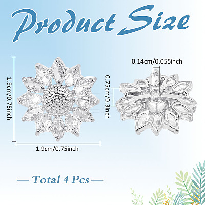 4Pcs 1-Hole Brass Pave Clear Cubic Zirconia Buttons BUTT-MA0001-15A-P-1