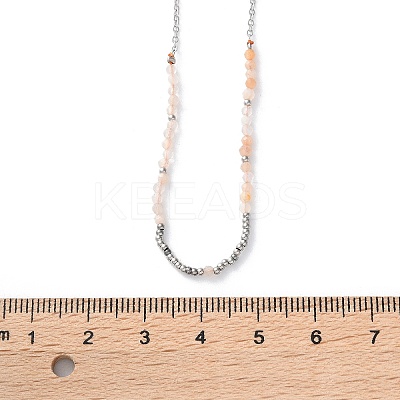 Faceted Round Natural Sunstone Beaded Necklaces NJEW-A045-05P-1