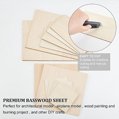 12Pcs 4 Style Basswood Veneer Pieces DIY-OC0009-19-1