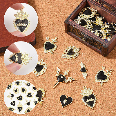 20Pcs 10 Styles Alloy Enamel Gothic Style Pendants PALLOY-SC0004-45C-1