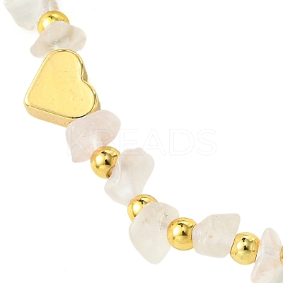 Natural Rose Quartz Chip & Heart Brass Braided Bead Bracelets BJEW-JB10592-1