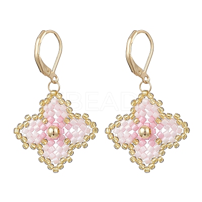 Handmade Glass Seed Beads Flower Leverback Earrings EJEW-MZ00578-03-1