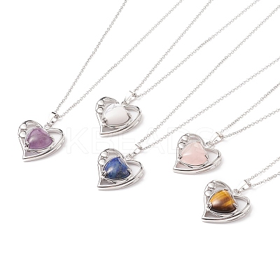 Heart Natural Mixed Stone Pendant Necklaces NJEW-JN03968-1