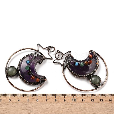 Natural Green Aventurine & Amethyst Brass Star Moon Big Pendants G-H316-01R-05-1