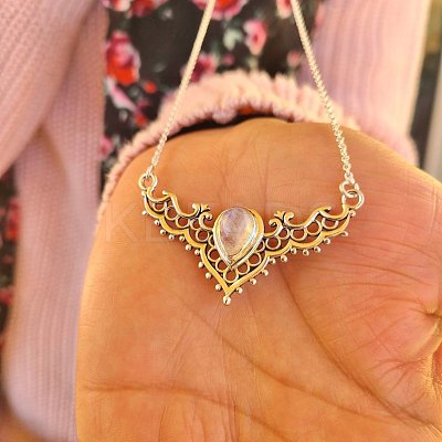 Hollow Triangle Alloy & White Synthetic Opal Pendant Necklaces for Women FS-WG91181-01-1
