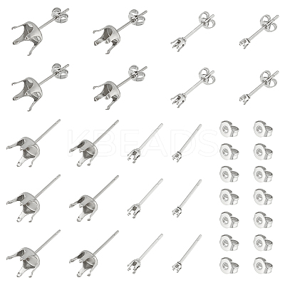 80Pcs 4 Style 304 Stainless Steel Stud Earring Settings STAS-UN0050-39-1