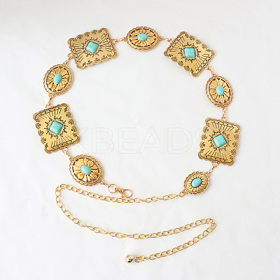 Oval Rectangle Alloy with Synthetic Turquoise Link Chain Waist Belly Chains for Dress FS-WG6F33A-01-1