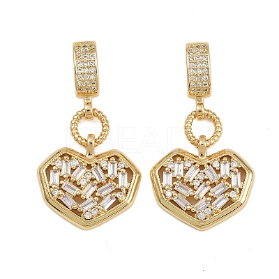 Brass Pave Clear Cubic Zirconia Heart Pendants KK-C132-27G-1