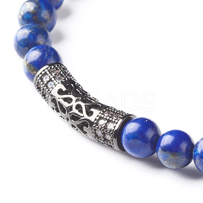 Natural Lapis Lazuli(Dyed) Round Beads Stretch Bracelets Set BJEW-JB06980-03-1