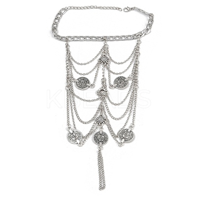 Bohemian Multi-layer Chain Alloy Coin Tassel Toe Ring Anklets for Women LS-AJEW-B107-01P-1