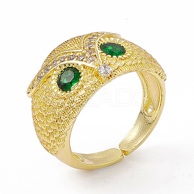 Cubic Zirconia Owl Open Cuff Rings RJEW-P079-01G-03-1