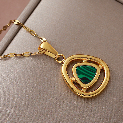 Vintage 304 Stainless Steel and Synthetic Malachite Triangle Pendant Necklaces for Women NT2784-1