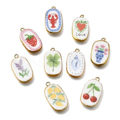 Fruit & Floral & Animals Printed Handmade Porcelain Pendants STAS-Z207-01G-M-1