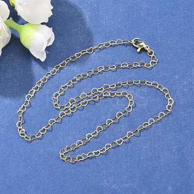Brass Heart Link Chains Necklace for Women NJEW-P265-39G-1