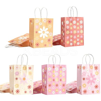 12Pcs 5 Colors Rectangle with Sunflower Pattern Paper Gift Bags CARB-FS0001-06-1