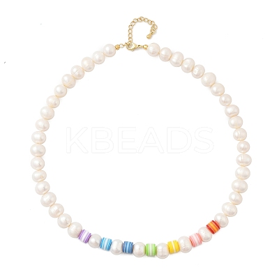 Natural Pearl & Acrylic Column Beaded Necklaces NJEW-C070-03-1