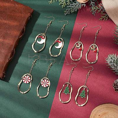 4 Pairs 4 Styles Christmas Alloy Enamel Dangle Earrings EJEW-JE06136-1