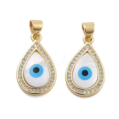 Brass Pave Cubic Zirconia With Shell And Enamel Pendants KK-U009-07G-1