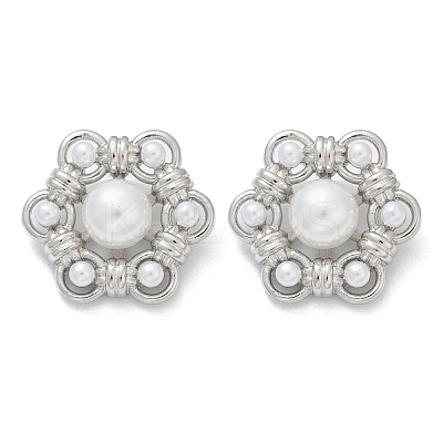 Flower Brass ABS Imitation Pearl Stud Earrings EJEW-M082-09P-1