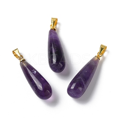 Natural Amethyst Teardrop Pendants G-Q005-03G-03-1