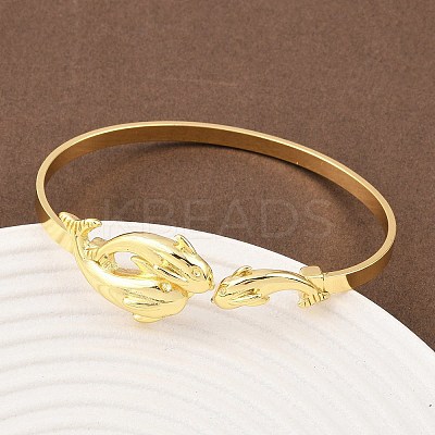 Marine Organism Brass Cuff Bangles for Women BJEW-D368-03F-G-1
