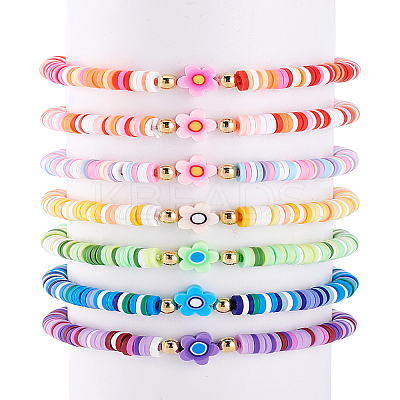 7Pcs Handmade Polymer Clay Heishi Beads Stretch Bracelet Set for Women BJEW-LP0001-37-1