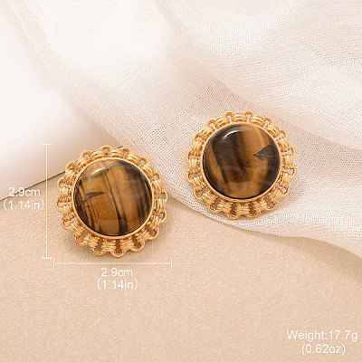 Alloy Natural Tiger Eye Stud Earrings FS-WGA185A-08-1