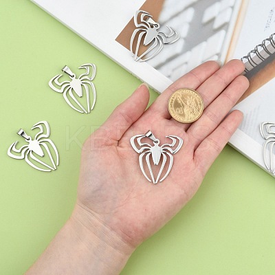Tarnish Resistant Boy Jewelry Original Color 201 Stainless Steel Halloween Spider Blank Pendants STAS-I032-221-1