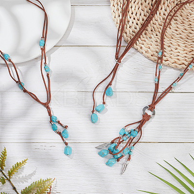 3Pcs 3 Style Ethnic Style Natural Turquoise Chips & Alloy Lariat Necklaces for Women NJEW-AN0001-58-1
