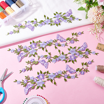 4Pcs Polyester Rayon Flower Embroider Thread Iron on/Sew On Patches PATC-HY0001-88C-1