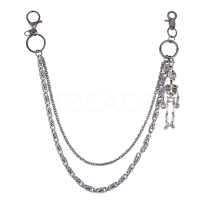1Pc Alloy Skeleton Charm Double Layer Chains for Jeans Pants AJEW-DC0002-13-1