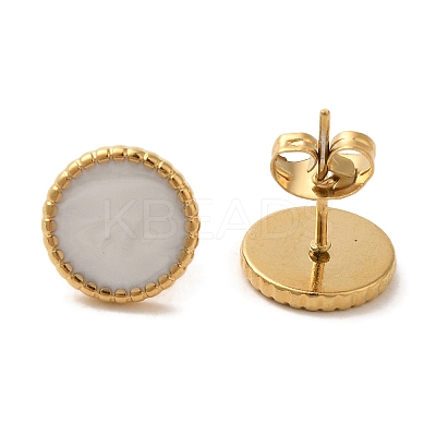 Ion Plating(IP) 304 Stainless Steel Flat Round Stud Earrings EJEW-C114-04A-G-1