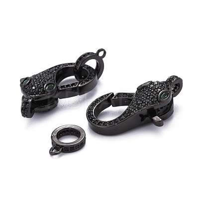 Brass Micro Pave Black & Green Cubic Zirconia Lobster Claw Clasp ZIRC-Z011-19EB-1