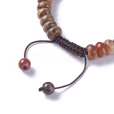 Adjustable Natural Polychrome Jasper/Picasso Stone/Picasso Jasper Braided Bead Bracelets BJEW-F369-A03-1
